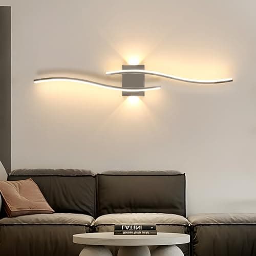 Comely Lampara de Pared Interior LED, Largo Apliques de Pared 27W 3000LM, Plateado Luz Pared Interior para Sala de Estar Dormitorio Escaleras Pasillo, Blanco Cálido 3000K