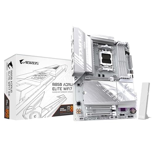 GIGABYTE B850 AORUS Elite WIFI7 Ice Placa Base - Procesadores AMD Ryzen Serie 9000, VRM Digital de 14+2+2 Fases, hasta 8200MHz DDR5 (OC), 1xPCIe 5.0 + 2xPCIe 4.0 M.2, LAN 2.5, WiFi 7, USB 3.2 Gen 2x2