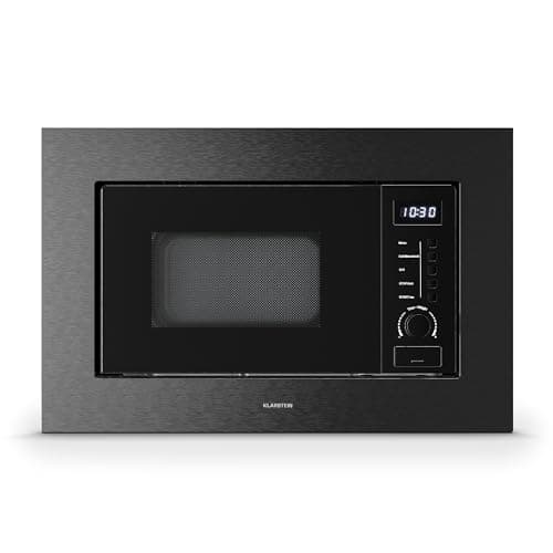Klarstein Verosteel Microondas Empotrable con Grill – 20L, 700W, 8 Programas, Acero Inoxidable, Control Táctil, Microondas Integrable, Plato Giratorio 25,5cm, Acero Inoxidable Negro