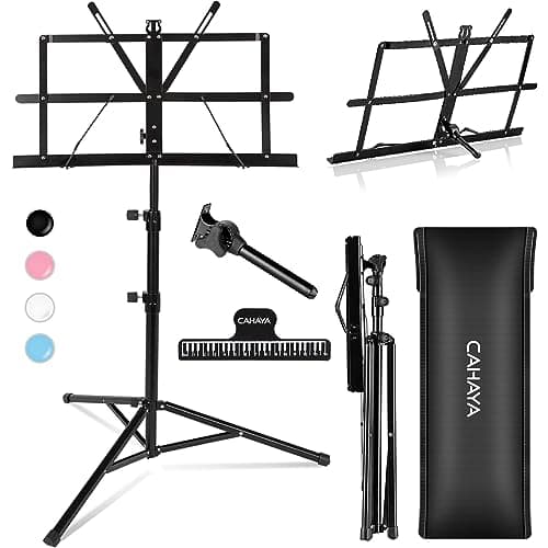 CAHAYA 2-EN-1 Soporte para Partituras Plegable & Atril de Escritorio para Libros Atril para Partituras Portátil con Altura Ajustable 70-138cm Incluye Clip para Partituras Modelo CY0204