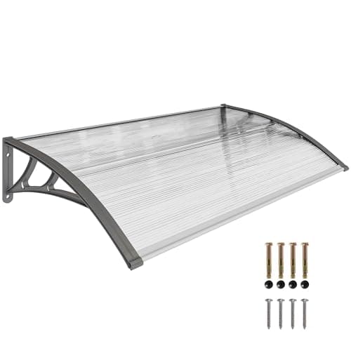 Outsunny Marquesinas Exterior para Puertas y Ventanas, 110x60 cm, Tejadillo de Protección contra Sol y Lluvia, con Cubierta de Policarbonato, Soportes de PP y Regleta de Aluminio, Gris y Transparente