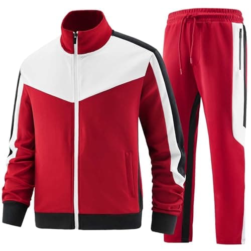 ANOTWENER Conjunto de chándal casual de 2 piezas para hombre, chaqueta de manga larga con cremallera completa y pantalones deportivos para correr, Rojo-249, Small