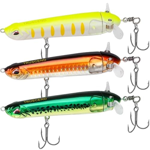 TRUSCEND Topwater - Señuelos de Pesca con Doble Cola giratoria Flotante, Lapiz de Superficie, Cebo Largo de para lubina con sonajero, Walk The Dog Swimbaits para Agua Dulce y Salada