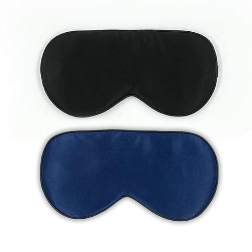 townssilk 2 piezas antifaz para dormir de seda 100% con correa ajustable, cómodo y súper suave antifaz para los ojos que incluye 1 pieza negro y 1 pieza azul marino