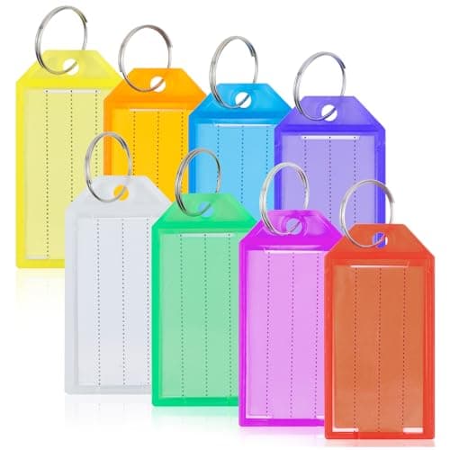 Romon Llavero Etiquetar, 80 Llaveros de Plástico, Clave Etiquetas con la etiqueta intercambiable, Etiquetas Identificador Llaves Personalizados para llaves, mascotas, equipaje y etiquetas, 8 colores