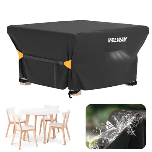Velway Funda para Muebles de Jardín Impermeable - Funda Mesa Jardin de Exterior Cubierta Protectora a Prueba de Viento para Muebles de Jardín Cuadrado (Negro 125x125x74cm)