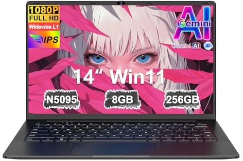 Ordenador Portátil 14 Pulgadas Win11 Celeron N5095 Upto 2,9 GHz LPDDR4 Portatiles 8GB RAM 256GB SSD TF 1TB 5G WiFi 1920*1080 FHD USB 3.0 Laptop Película Protectora Español - Negro Cuerpo MetálicoB