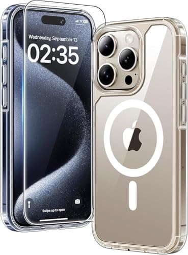 TAURI Funda para iPhone 15 Pro magnética [protección de Grado Militar], con películas de Vidrio Templado[Resistente a los arañazos], Cubierta Delgada,Transparente