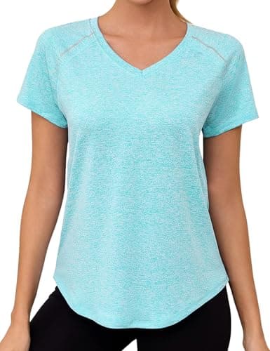 Gyabnw Camiseta Deportiva Mujer de Manga Corta Camisetas de Cuello en V Mujer Ropa Deporte Secado Rápido Yoga Fitness Running Top Entrenamiento Atlético