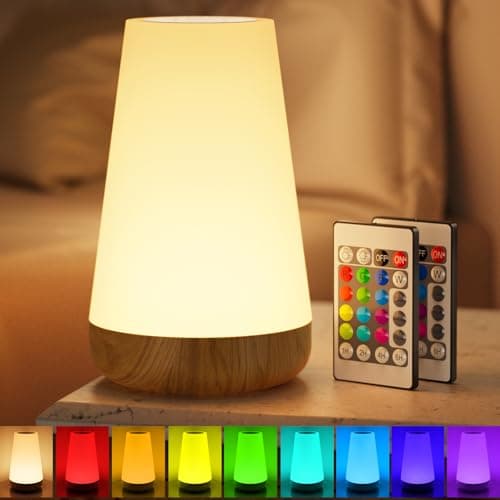Taipow Lámpara de Mesita de Noche con Control Remoto y Tactil, Luz Nocturna Infantil para Niños Bebe, Lampara Led Colores Recargable para Dormitorio Habitación