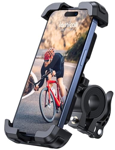 Lamicall Soporte Móvil Bicicleta, Soporte Teléfono Moto - 360° Rotación, Soporte Manillar para iPhone 17 Pro MAX Air, 16/15/14/13/12 Pro MAX Mini XS XR X, Samsung, Huawei y Otro Smartphone, Negro