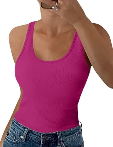 Aottori Camiseta sin Mangas Mujer Verano Camisetas Tirantes Cuello Redondo Elegante Punto Básica Chalecos Tops Casual Sólido Elástico Ajustado Tank Shirt Rojo Violáceo M