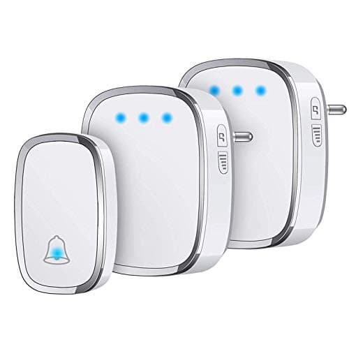 YYQ Timbre Inalámbrico Exterior Impermeable IP44, Timbre para Puerta Largo Alcance de 300M, Indicador LED, 1 Transmisor y 2 Receptores, 5 Niveles de Volumen Ajustable, 36 Melodías