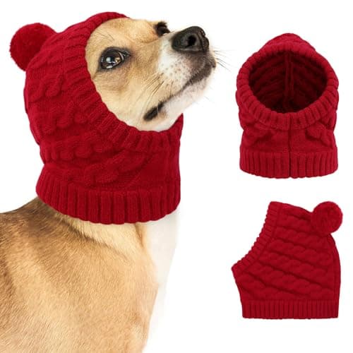 CITÉTOILE Gorro de Navidad para Perros con Pompón, Suave Gorro de Punto con Patrón de Trenza para Mascotas Festivas, Regalo Ideal para Mascotas, Rojo, L