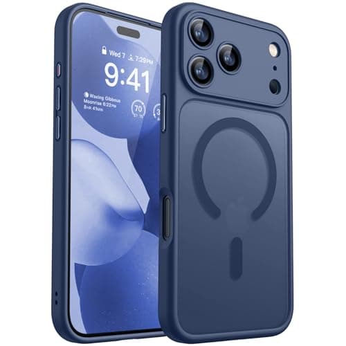 CANSHN Funda Magnética para iPhone 17 Pro (6.3 Pulgadas), Compatible con MagSafe, [Protección Total de La Cámara] Carcasa Fondo Mate Translúcido,Azul Oscuro