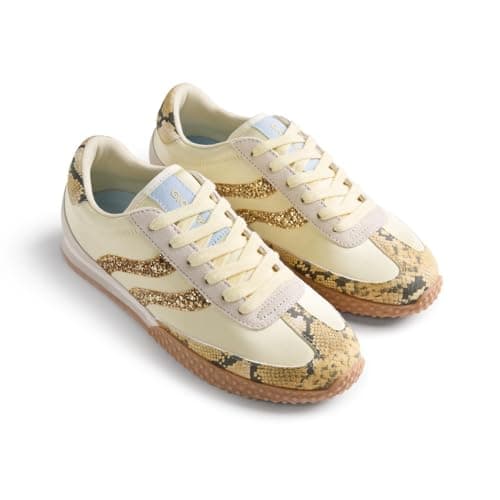 Gioseppo SHAMUD - Zapatillas Deportivas con Piel, Estampado de Serpiente, Detalles Brillantes, Suela Flexible, Plantilla Acolchada y Plataforma, Color Amarillo, Talla 37