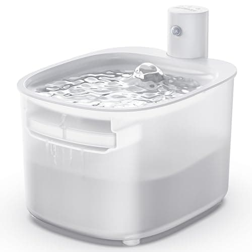 Fuente para Gatos sin Cable a Pila con Sensor de Movimiento, 2.6L Fuente de Agua Fria para Gatos con Bateria 3000mAh Recargable, Bebedero Automático a Prueba de Salpicaduras