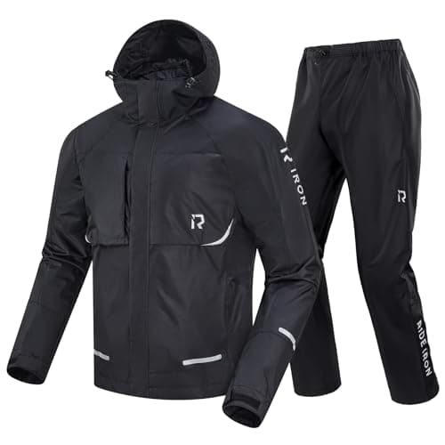 RIDEIRON Chubasquero moto Impermeable para Hombre – Traje de Lluvia Moto 2 Piezas, 10.000 mm de Impermeabilidad, Transpirable, Reflectante, Ligero y Compacto, Ideal para Moto y Bicicleta