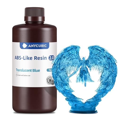 Anycubic ABS-Like 2.0 Resina 3D, 55 MPa Alta Resistencia a la Flexión, 85HD Máxima Dureza, Baja Viscosidad, Excelente Precisión para Todas las Impresoras 3D Resina LCD/DLP, Azul Translúcido, 1000g