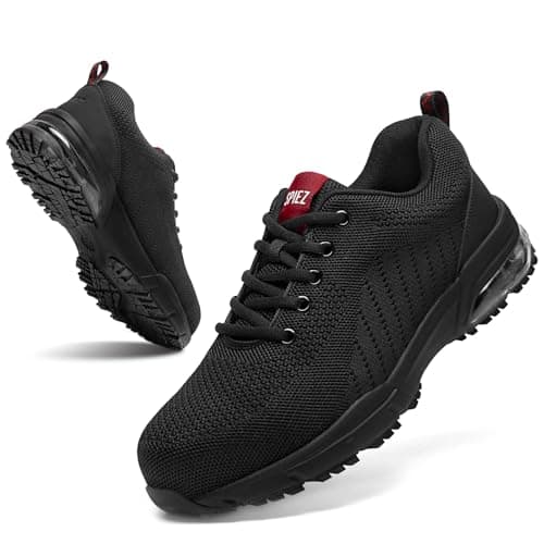 SPIEZ Zapatos de Seguridad Hombre Mujer Ligeros con Puntera Composite y amortiguación de Aire Negro/Rojo Tallas EU 41