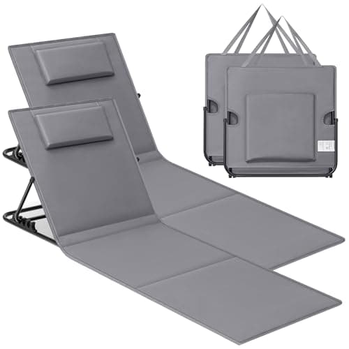 SONGMICS Juego de 2 Tumbonas de Playa, Tumbona, Cojín, Respaldo Basculante, Portátil con Asa, para Camping Jardín Piscina, 158 x 55 cm, Gris Pizarra GCB251G01