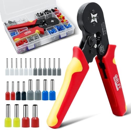 CCLIFE Crimpadora Profesional para Terminales 0.25-10 mm² (AWG 23-7), Herramienta de Crimpado con Sistema de Trinquete, para Cables No Aislados e Aislados, con 1200 Terminales