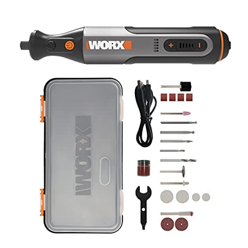 WORX 8V Mini Amoladora Inalámbrica WX106, Herramienta Rotatoria sin Cable, Carga USB, Portaherramientas de Tamaño 3,2 mm, Control de Velocidad Variable, Ligero y Compacto, 23 Accesorios