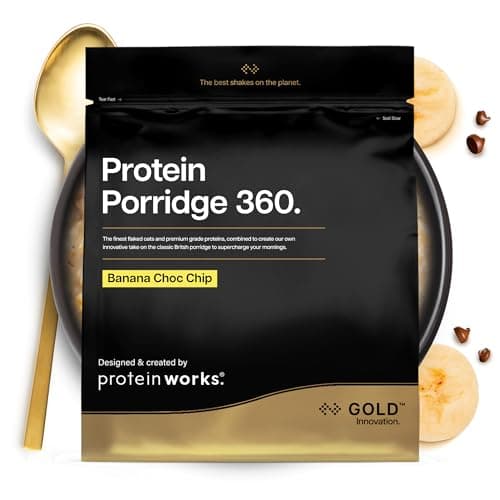 Protein Works | Protein Porridge 360 - GOLD Innovation, Desayuno Alto en Proteínas y Bajo en Azúcar, Vitaminas y Minerales Añadidos, Alto en Fibra, Plátano con Pepitas de Chocolate, 6 Porciones, 500g