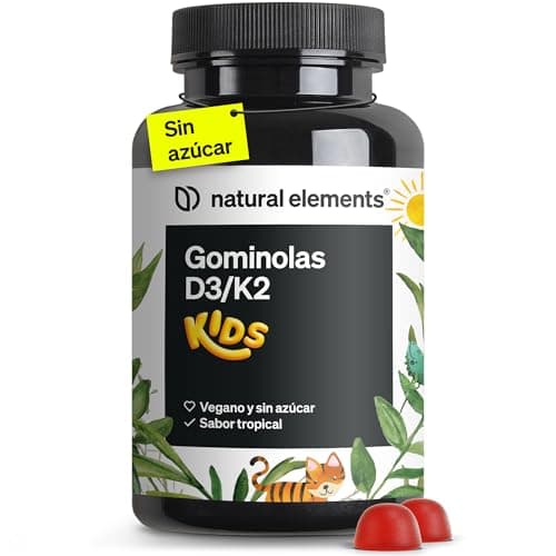 Gominolas vitamina D3 y K2 para niños - 120 Gomitas veganas sin azúcar - Sabor tropical - Fórmula ideal para niños para soporte al sistema inmunitario y bienestar general - Probadas en laboratorio