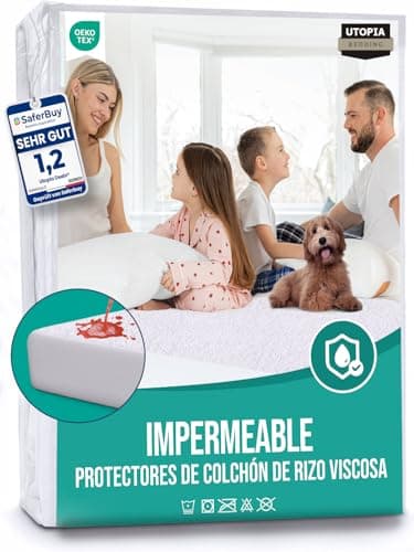 Utopia Bedding Protector de Colchón 150 x 200 x 30 cm Impermeable, Viscosa, Certificación Oeko-Tex, Funda Colchón Transpirable, Elástico En Todo