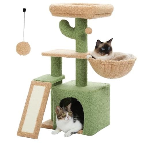 PAWZ Road Árbol rascador Cactus pequeño con alfombrilla para rascar, hamaca colgante, apartamento y cesta, Pequeño árbol para gatos para gatos pequeños, 80 cm, Verde