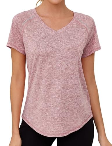 Gyabnw Camiseta Deportiva Mujer de Manga Corta Camisetas de Cuello en V Mujer Ropa Deporte Secado Rápido Yoga Fitness Running Top Entrenamiento Atlético