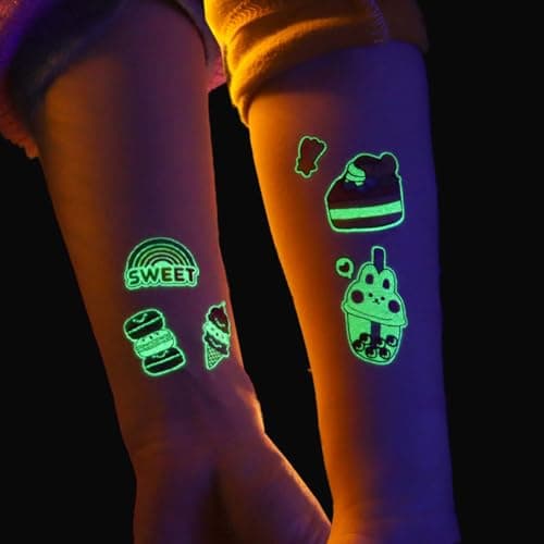 SanKristo 12 Hojas Luminosos Tatuajes Temporales para Niños Impermeable Tarta Helado Tatuaje Pegatinas Set Niñas Niños Brilla en la Oscuridad Regalo de Cumpleaños para Niños Fiesta