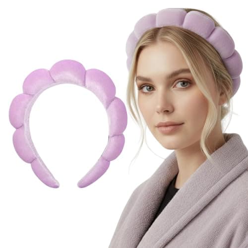 Bottega della Principessa - Diadema de Maquillaje Mujer de Terciopelo para Skincare y Beauty Routine, Accesorio Spa con Estuche de Organza (Lila)