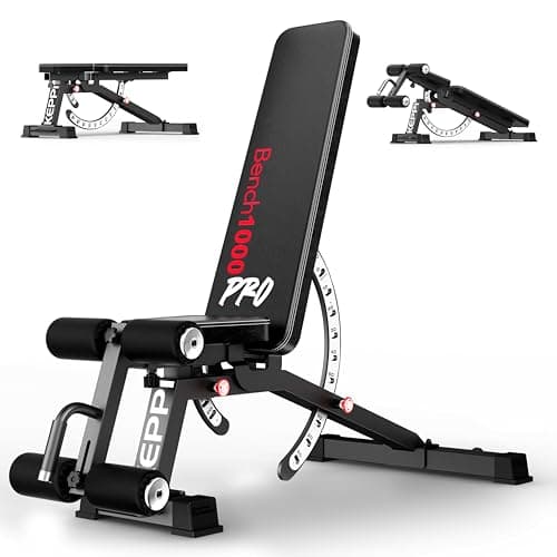 Keppi Banco Musculación, con Capacidad de 600 kg, Banco de Pesas Multifuncional y Banco Abdominales para Entrenamiento en Casa, Incluye Sujetapiés Extraíble y 12+3 Ajustes - Bench1000 Pro
