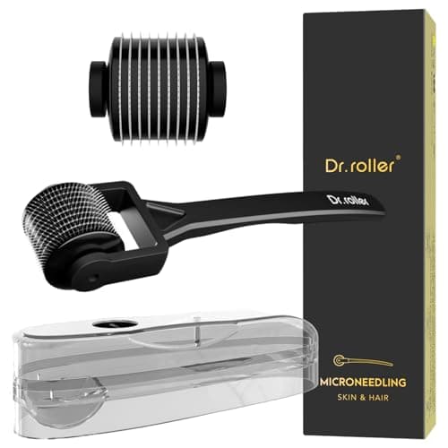 Dr.roller Derma Roller Cabello, Derma Roller 1mm, Derma Roller Cabello Facial Barba, Microneedling para Hombres y Mujeres Estimula el Crecimiento del Cabello de la Barba (Mango Recto Negro)