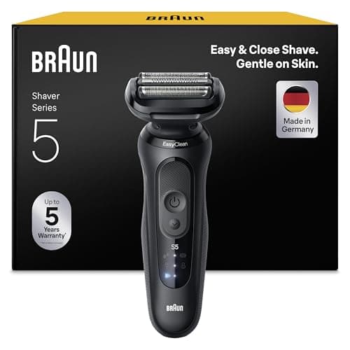 Braun Afeitadora Eléctrica Hombre Series 5, Máquina De Afeitar Barba En Seco Y En Mojado, 2 Modos De Afeitado, 50 Min De Uso, Láminas Flexibles, Carga Rápida, 52-N1000SI, Negro