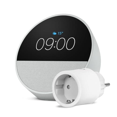 Amazon Echo Spot (última generación) | Blanco + OSRAM SMART+ Enchufe inteligente con Matter, compatible con Alexa - Kit de inicio de Hogar digital