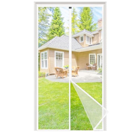 NUEVA Mosquitera Puerta Magnética 65x200 cm, Mosquitera para Puerta con Imanes Potentes, Instalación Sin Taladro, Cierre Automático, Malla Transpirable y Antidesgarro, Blanco