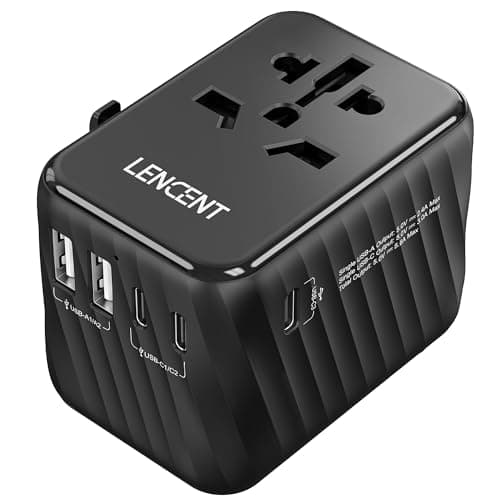 LENCENT Adaptador Enchufe Universal para Viaje, Cargador Internacional con 3 Puertos USB-C de 5,6A y 2 USB-A, Adaptador Enchufe Europeo para Móvil, Tableta, Portátil, EU/USA/UK/AU, Negro