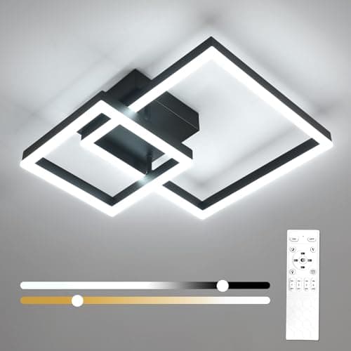 Osairous Lámpara de Techo Regulable, 36W 4050LM Plafon LED Techo con Mando a Distancia 3000K-6500K, Lamparas de Techo Salon Modernas para Dormitorio Cocina Comedor Pasillo, Negro, 52CM