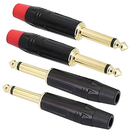 XMSJSIY Conector de audio TS 6,35 mm, mono macho 1/4 pulgadas, micrófono chapado en oro 6,3 TS para guitarra/altavoz/cable de micrófono, etc. (paquete de 4)