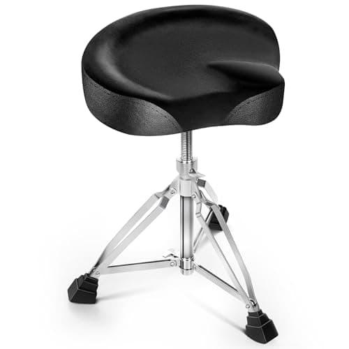 CAHAYA Taburete de Batería Tipo Sillín, Acolchado Extra Grueso 9 cm, Altura Regulable 45-62,5 cm, Capacidad hasta 200 kg, Hocker de Tambor Resistente
