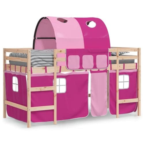 vidaXL Cama Alta para Niños con Túnel, Cama Nido, Mueble de Dormitorio, Litera para Niños Mayores de 6 Años, Madera de Pino Rosa 80x200 cm