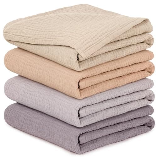 IKWOLETI Muselinas Bebe Algodon 60x60 - Paquete de 4 Muselinas Bebe Algodon Suaves, Absorbentes y Amigables, Recién Nacidos, Ideales para Limpiar y Cubrir (Violeta Rosa)