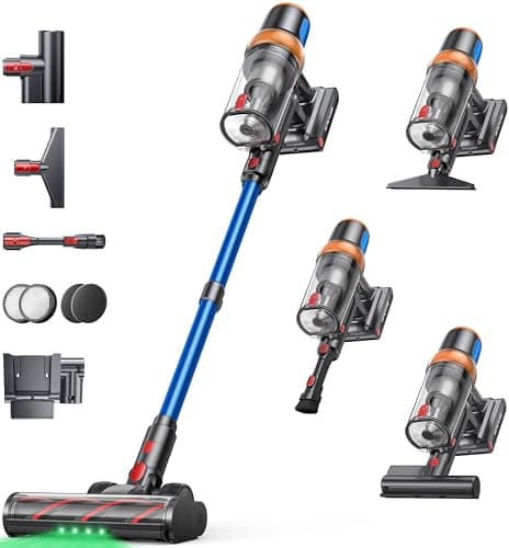 600W/50KPa Aspiradora sin Cable,65 Mins Autonomía,Aspirador Escoba Vertical con Cepillo Antiácaros,Pantalla Táctil,Función Aromática,Carga en Pared,Anti-Enredos,Luz LED,Adecuado Suelos/Sofás/Mascotas