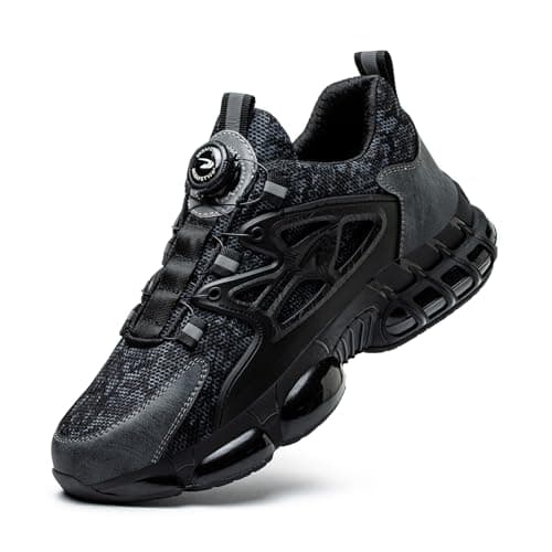 Zapatos de Seguridad para Hombre Mujer Zapatillas Ligeros Calzado Trabajo Comodo Antideslizante con Puntera de Acero Black 43 EU