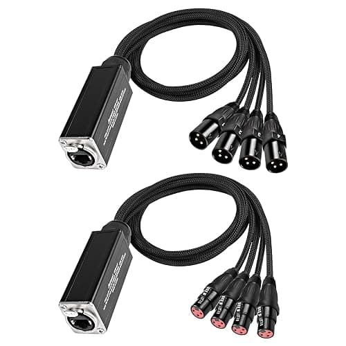XMSJSIY Serpiente de audio de 4 canales de 3 pines XLR Extender Multi Red Receptor a Ethercon Cable para DMX512 XLR macho/hembra a RJ45 hembra a través de trenzado Cat5/6/6e grabación en etapa -2