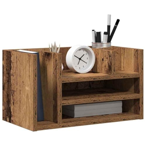 vidaXL Organizador de Escritorio Madera vieja 44,5 x 24 x 25 cm, Organizador de oficina, práctico organizador de escritorio, amplio espacio para guardar, ayuda con el desorden