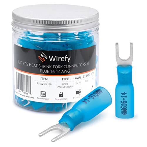 Wirefy 130 Piezas de Conectores de Engarce Termorretráctiles en Forma de Horquilla M4 - Terminales Horquillados - 1,5-2,5 mm²